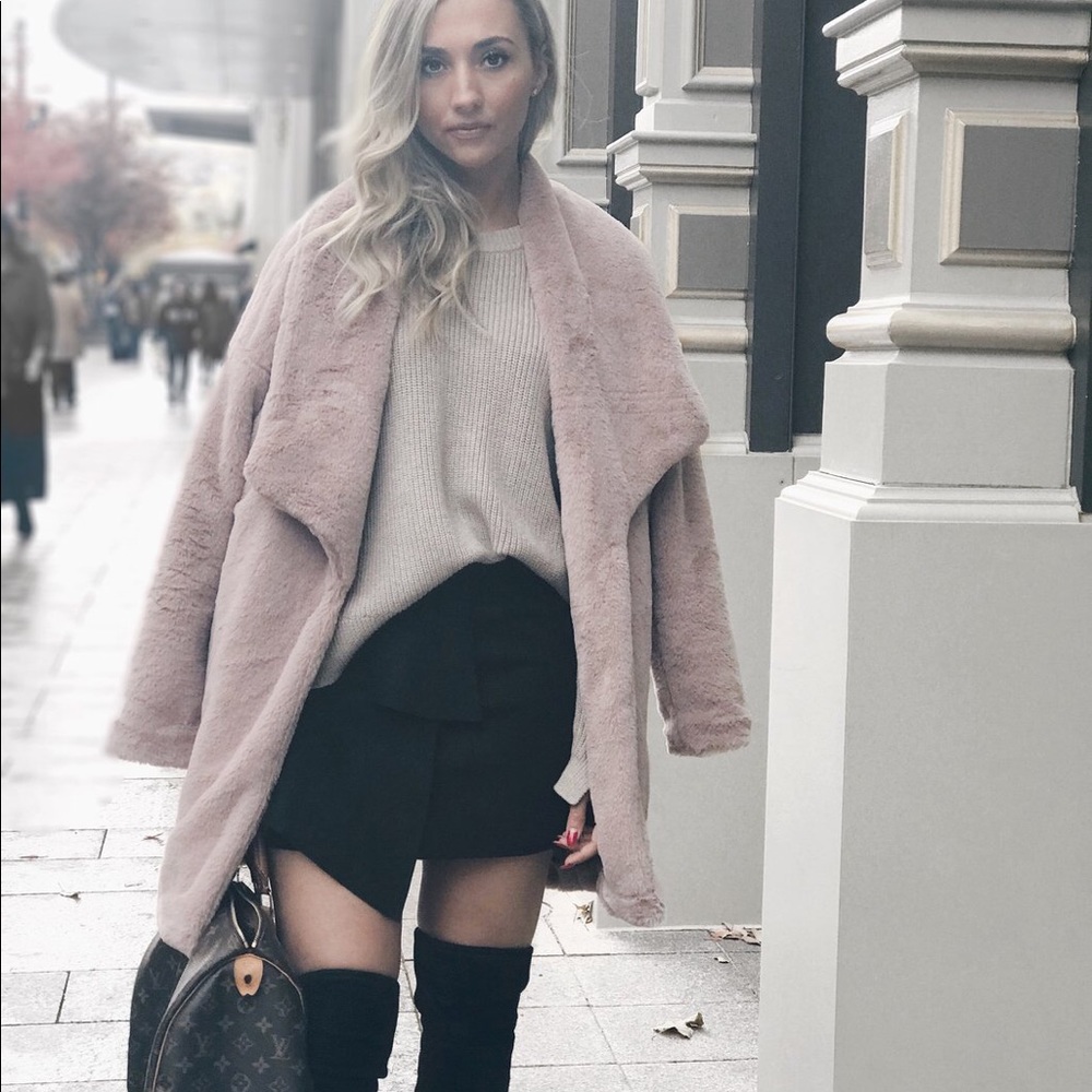Blush pink soft faux fur coat